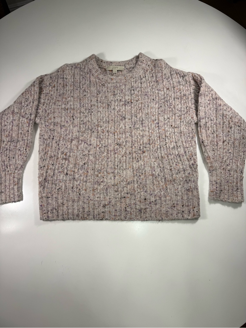 LOFT Soft Wool Blend Flecked Cream Crewneck Sweater - Picture 2 of 7